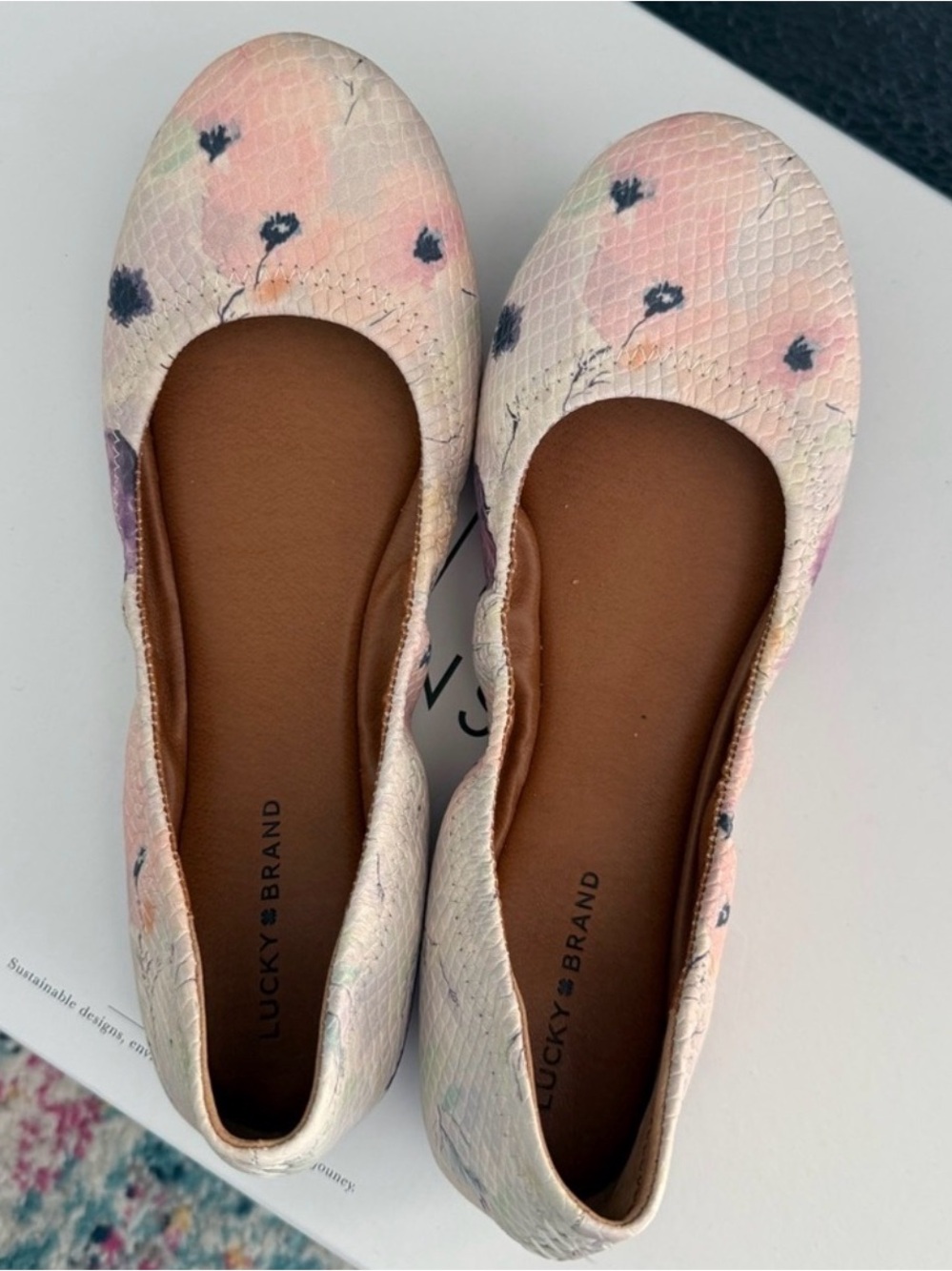 Lucky Brand Women's Floral Ballet Flats - Pink and Cream - Size 7.5